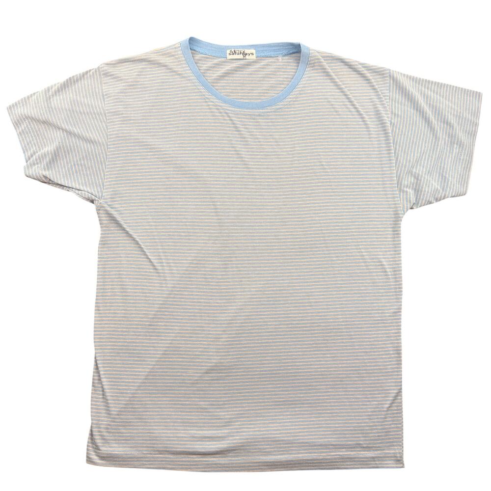 Vintage Saturdays Striped T Shirt Single Stitch 19x26 Skater Surf Thin